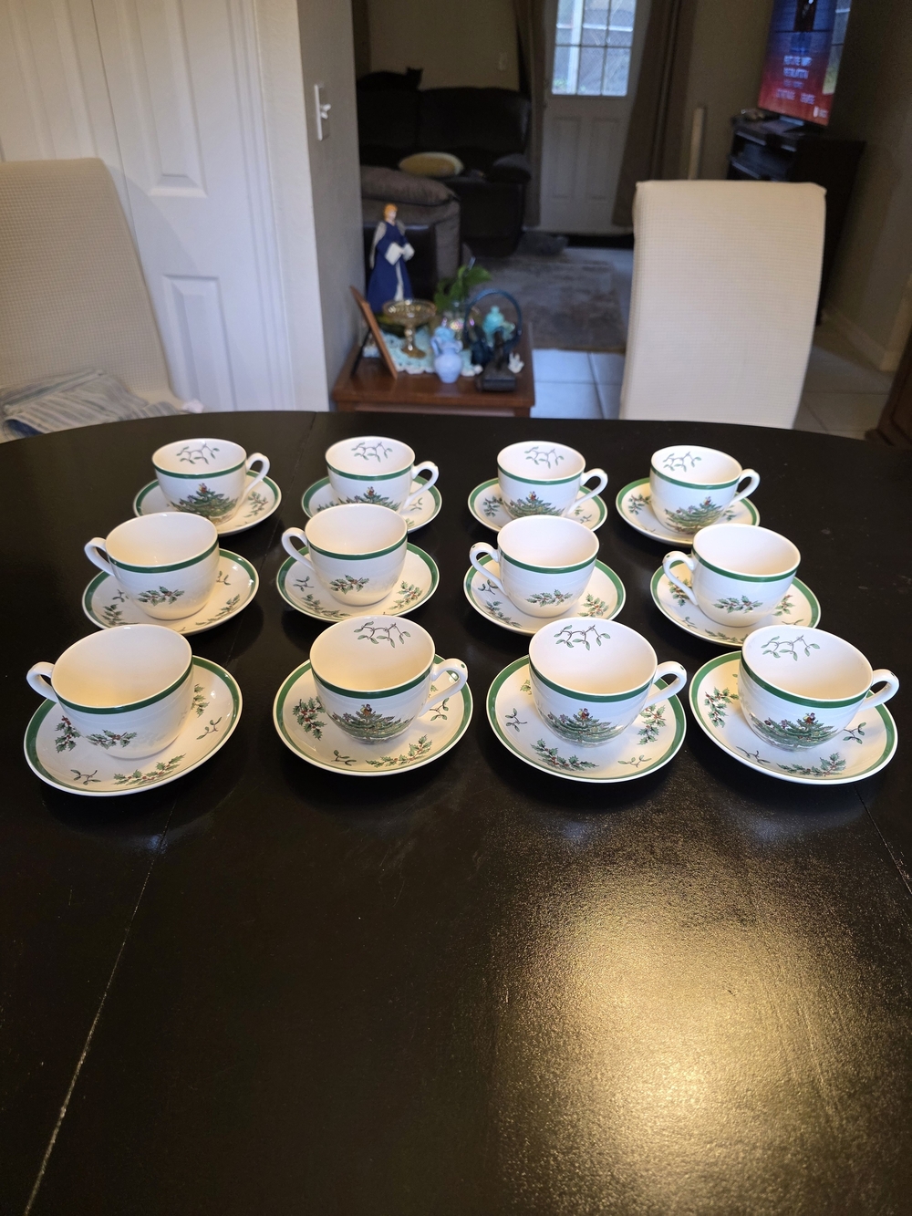 Vintage Spode Christmas Tree Teacups And Saucers ~ Set of 12 ~ Made In England
